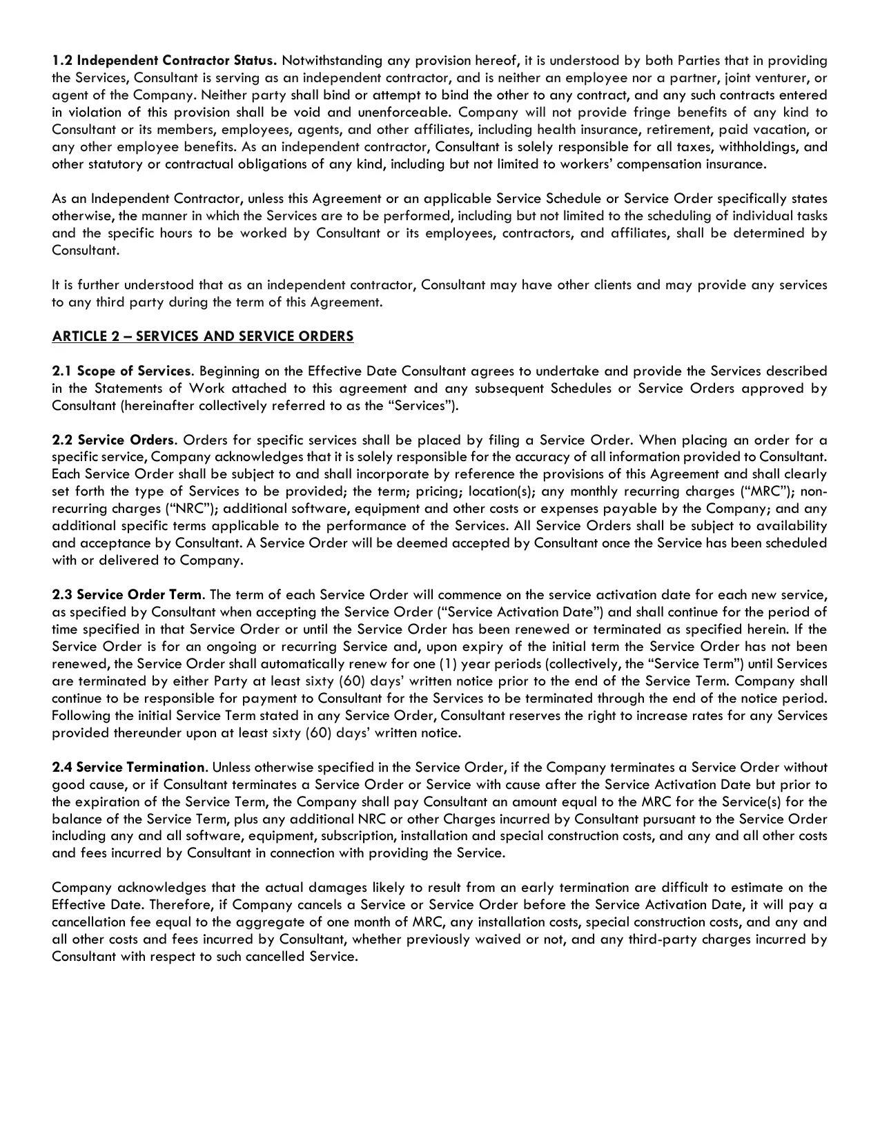 Master Service Agreement, page 2 of 11