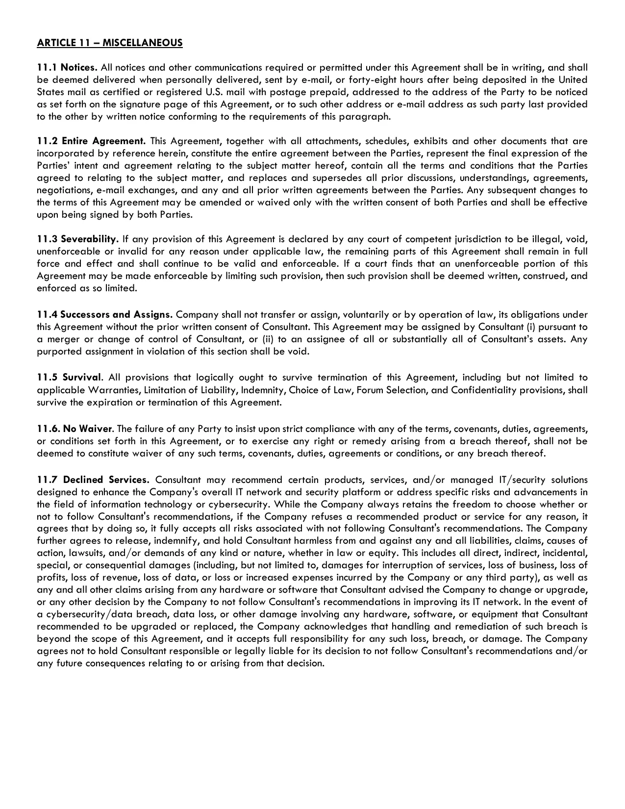 Master Service Agreement, page 9 of 11